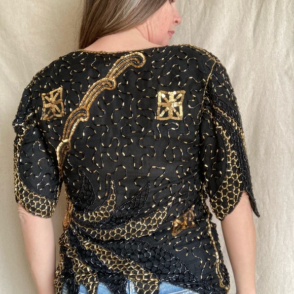 Vintage Black and Gold Embroidered Top - Picture 5 of 5